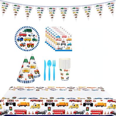 Engineering Fahrzeug Geburtstags Geschirr Kit mit Tellern Besteck Party Tableware Set