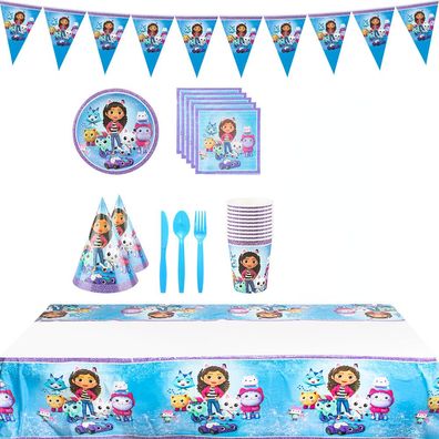 Gabby's Dollhouse Geburtstags Geschirr Kit mit Tellern Besteck Party Tableware Set