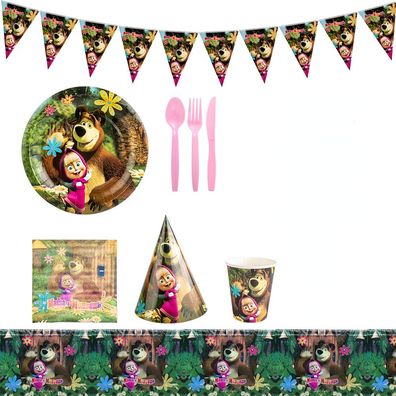 Masha and the Bear Geburtstags Geschirr Kit mit Tellern Besteck Party Tableware Set