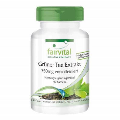 Grüner Tee Extrakt 750mg entkoffeiniert 90 Kapseln hochdosiert, vegan fairvital