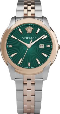 Versace VELQ01019 V-Urban grün roségold silber Edelstahl Armband Uhr Herren NEU