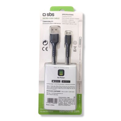 SBS Micro USB Ladekabel schwarz 2m für Handy, Smartphones & Tablets