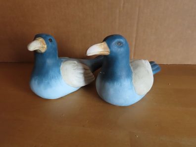 Figur Vogel Ente zwei Enten blau weiß Keramik/ ca. 8 cm H