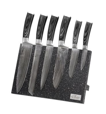 6er Damaszenermesser-Set Serie Wakoli EDIS mit Messerbrett schwarz in Marmoroptik