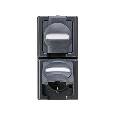 KOPP Steckdose 2f anth glz Blueelectric AP horiz Klappd IP44 Komplettgeh 131415009