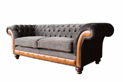Chesterfield Sofa 3 Sitzer Design Couch Polster Stoff Polster Grau Neu