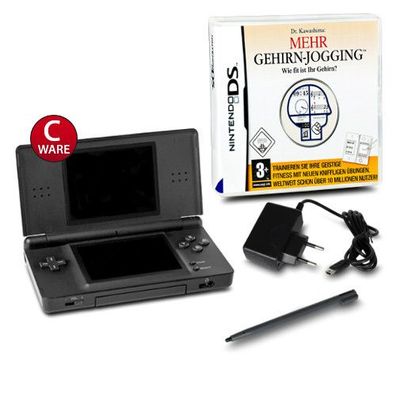 DS LITE Konsole Schwarz #70C + Ladekabel + Spiel DR Kawashimas MEHR GEHIRN Jogging
