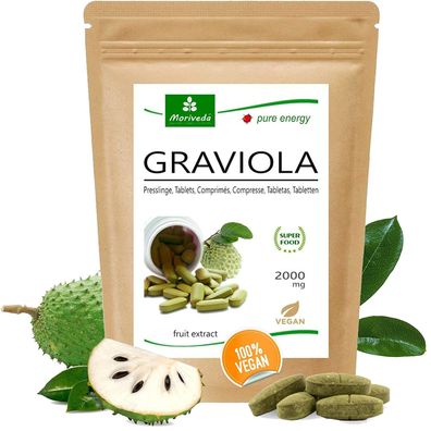 MoriVeda® Graviola Tabletten 2000mg Extrakt, Vitamin C, Antioxidantien 120 Stk.