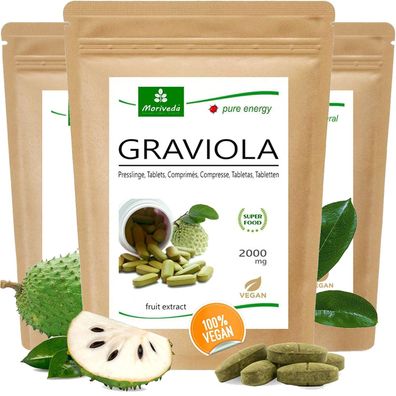 MoriVeda® Graviola Tabletten 2000mg Extrakt, Vitamin C, Antioxidantien, 360 Stk.