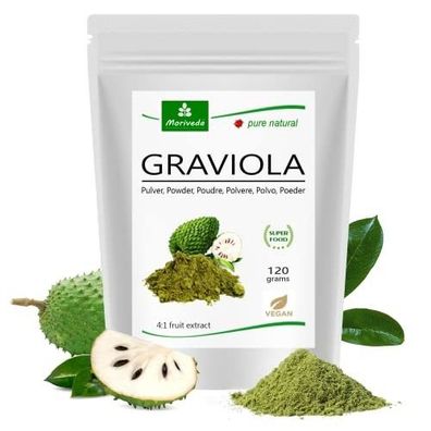 MoriVeda® Graviola Pulver, Vitamine und Antioxidantien, Fruchtpulverextrakt, 120g