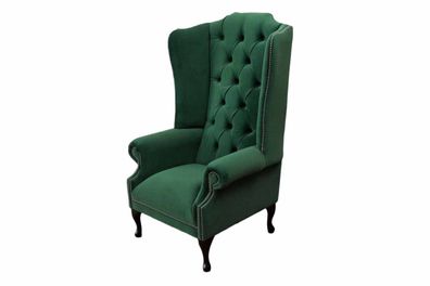 Grüner Ohrensessel Sessel Design Polster Sofa Chesterfield Textil Wohnzimmer