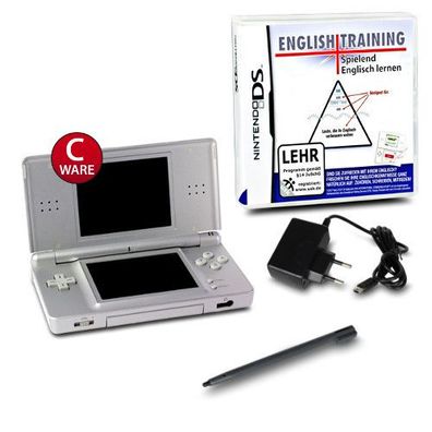 Nintendo DS LITE Konsole in SILBER #73C + ähnl Ladekabel + Spiel English Training