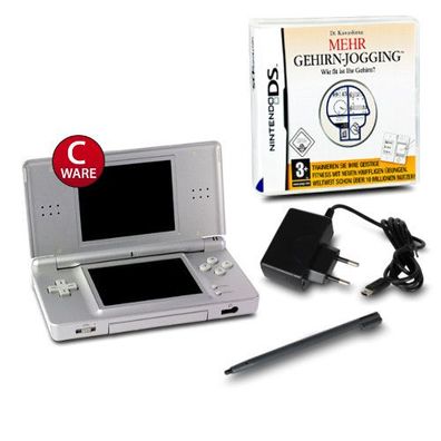 DS LITE Konsole SILBER #73C + Ladekabel + Spiel DR Kawashimas MEHR GEHIRN Jogging
