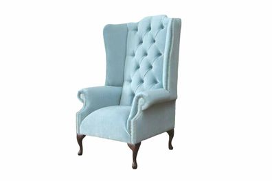 Babyblauer Ohrensessel Sessel Design Polster Sofa Couch Chesterfield Textil Neu