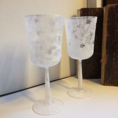 Teelichthalter Weinglas 21cm Weiß Sterne Winter Weihnachten Windlicht Handmade