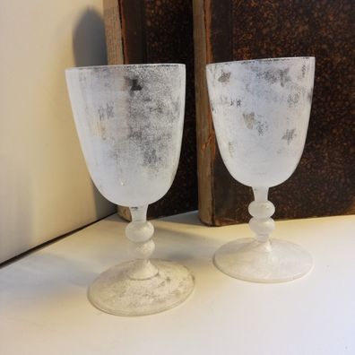 Teelichthalter Weinglas 16,5cm Weiß Sterne Winter Weihnacht Windlicht Handmade Perlen