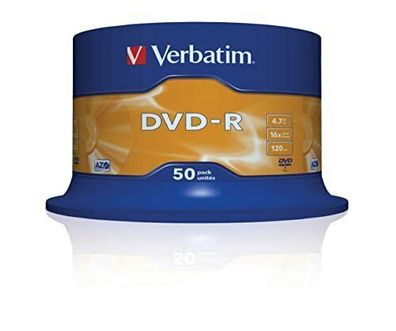 50er Pack Verbatim DVD-R 4,7 GB 16x Speed Brenn-Geschwindigkeit Rohling Spindel