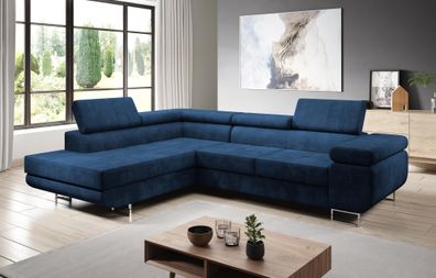 FURNIX Zante Eckcouch L-Form Sofa Schlafsofa Couch Schlaffunktion KR04 Blau