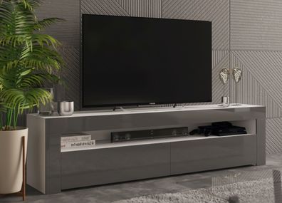 Stilvoller RTV-Schrank Fernsehschrank TV Möbel 155 cm Weiß Matt - Graphit Hochglanz