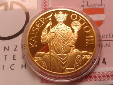 Original 1000 Schilling 1996 Österreich Ostarrichi Kaiser Otto III. 16g Gold 986er