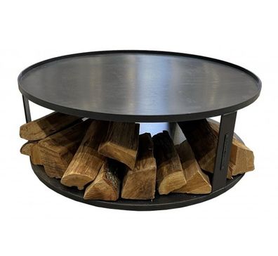 Runde Feuerschalenbasis mit Holzfach D 62 cm Bodenschutz für Feuerschale