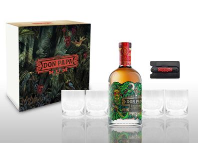 Don Papa Rum Masskara 0,7L (40% Vol) + 4 Tumbler mit Geschenkverpackung Glas Gl