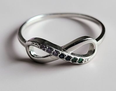 925/ - Echt Silber Ring, Damen, Infinity, bunte Zirkonia, 925/ rhodiniert, Neuware