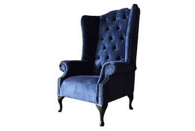 Chesterfield Design Sessel Polster Luxus Blau Textil Couchen Ohrensessel