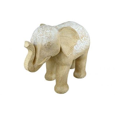Casablanca Figur Elefant Morani naturfarben Höhe. 25cm Poly, mit weissen Schnitzer...