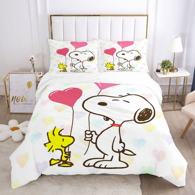 3tlg. Snoopy Woodstock Cartoon Bettbezug Set Kinder Bettwäsche Kissenbezug Geschenk