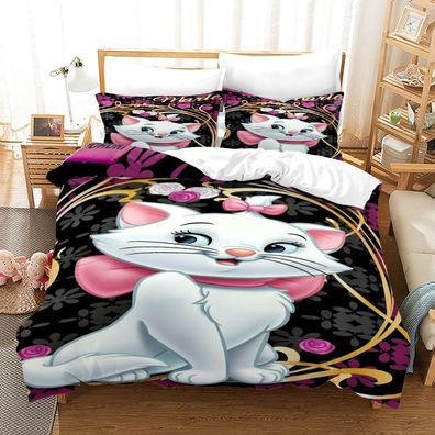 3tlg. Marie Cat 3D Druck Bettbezug Set Kawaii Katze Kinder Bettwäsche Kissenbezug