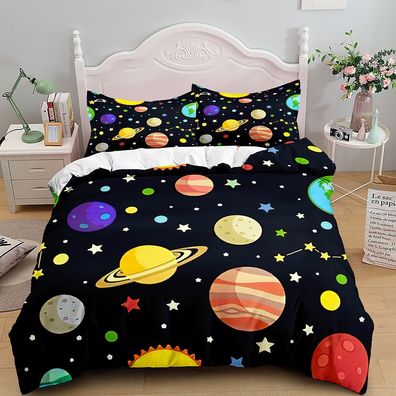 3tlg. Weltraumgalaxie Astronaut Bettbezug Set Kinder Bettwäsche Kissenbezug Geschenk
