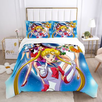 3tlg. Anime Sailor Moon 3D Bettbezug Set Tsukino Usagi Kinder Bettwäsche Kissenbezug