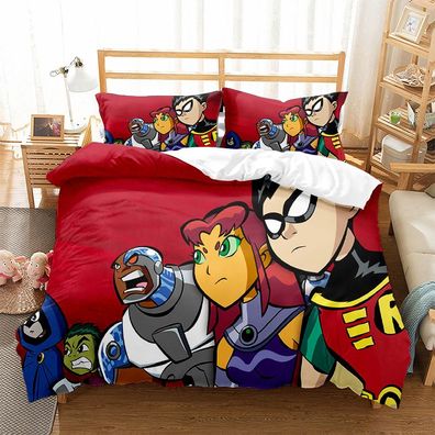 3tlg. Teen Titans Robin Cartoon Bettbezug Set Kinder Bettwäsche Kissenbezug Geschenk