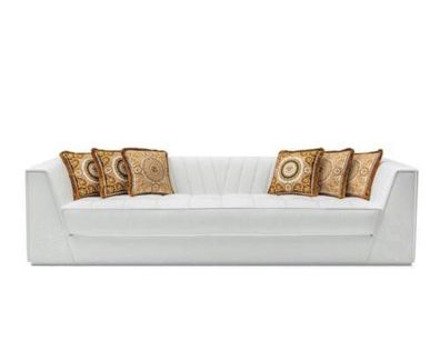 Weiße Luxus Couch Medusa mit goldenen Köpfen Sofa Dreisitzer Couchen Leder