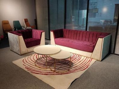 Medusa Sofagarntitur Couch Set Polster Möbel Einrichtung Rot Beige 3 + 1