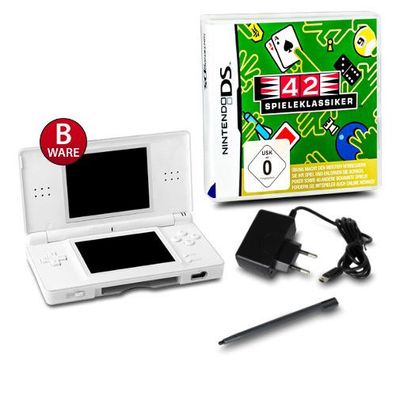 Nintendo DS Lite Handheld Konsole weiss #71B + Kabel + Spiel 42 Spieleklassiker