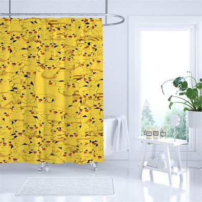 Pokémon Duschvorhänge Pikachu Eevee Badezimmer Vorhang Shower Curtain mit 12 Ringen