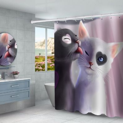 3D Katze Duschvorhänge Haustier-Serie Badezimmer Vorhang Shower Curtain mit 12 Ringen