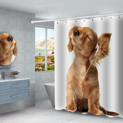 3D Hund Duschvorhänge Haustier-Serie Badezimmer Vorhang Shower Curtain mit 12 Ringen