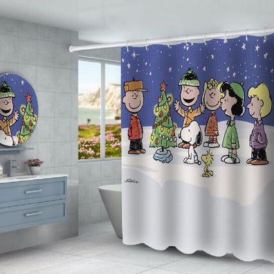 Snoopy Duschvorhänge Charlie Brown Badezimmer Vorhang Shower Curtain mit 12 Ringen