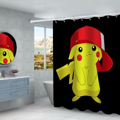 3D Pikachu Duschvorhänge Pokémon Badezimmer Vorhang Shower Curtain mit 12 Ringen