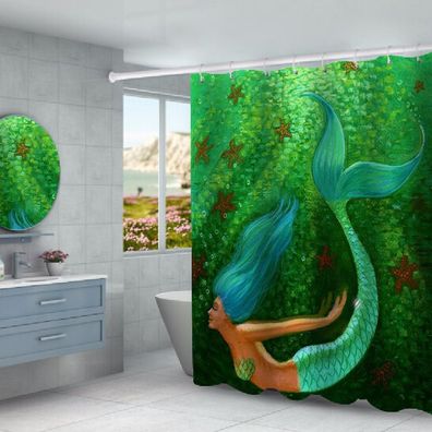 Mermaid 3D Druck Duschvorhänge Ariel Badezimmer Vorhang Shower Curtain mit 12 Ringen