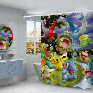 Pokémon Pikachu Duschvorhänge Treecko Badezimmer Vorhang Shower Curtain mit 12 Ringen