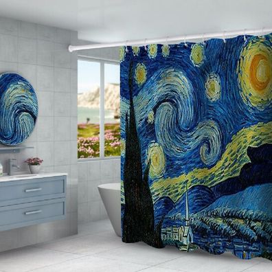 Ölgemälde Van Gogh Duschvorhänge 3D Badezimmer Vorhang Shower Curtain mit 12 Ringen
