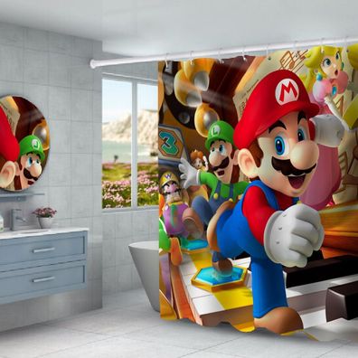 3D Super Mario Duschvorhänge Luigi Badezimmer Vorhang Shower Curtain mit 12 Ringen