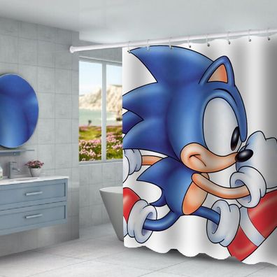 Sonic Hedgehog Duschvorhänge 3D Druck Badezimmer Vorhang Shower Curtain mit 12 Ringen