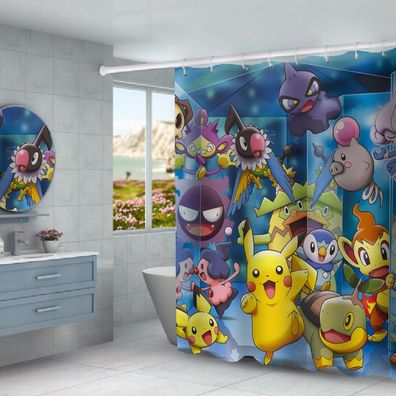 Pokémon Pikachu Duschvorhänge Turtwig Badezimmer Vorhang Shower Curtain mit 12 Ringen