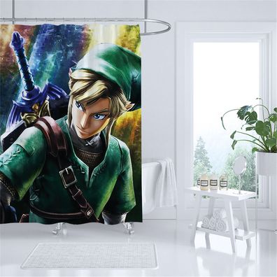 The Legend of Zelda Link Duschvorhänge Anime Badezimmer Shower Curtain mit 12 Ringen