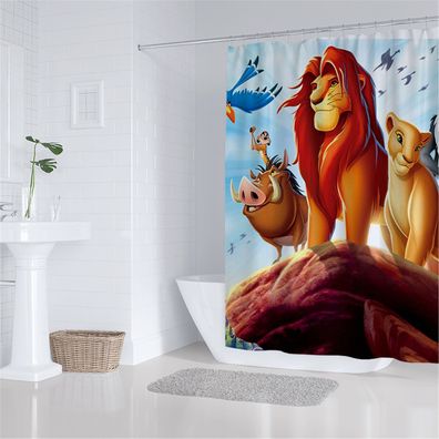 The Lion King 3D Duschvorhänge Simba Nala Badezimmer Shower Curtain mit 12 Ringen